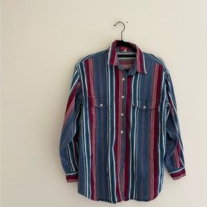 90s Esprit Red and Blue Striped Shirt
